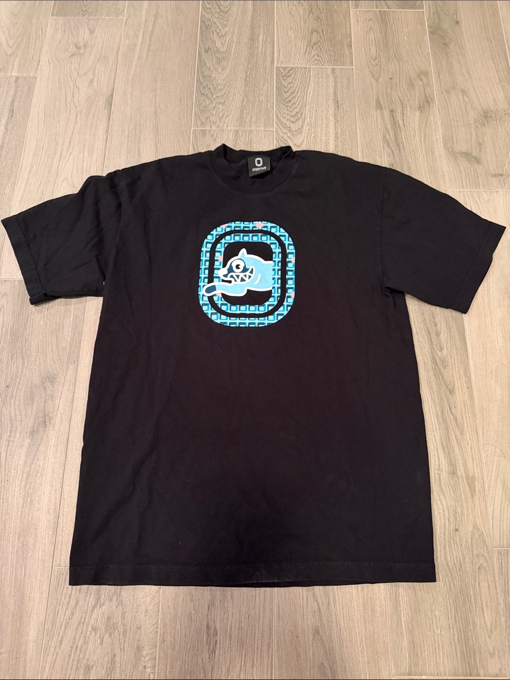 Overtime Men’s Black Graphic Tee with Blue Logo Size M